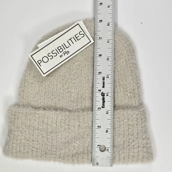 Possibilities, Toby Beige Fuzzy Knit Beanie Hat Women's Warm Winter Fall Fashion - Picture 5 of 7